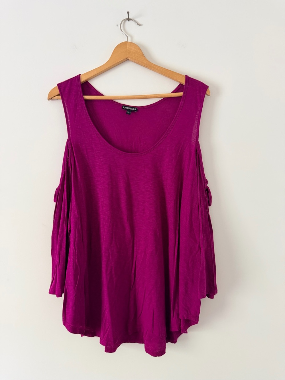 Express Magenta Cold Shoulder Top with Tie Sleeves